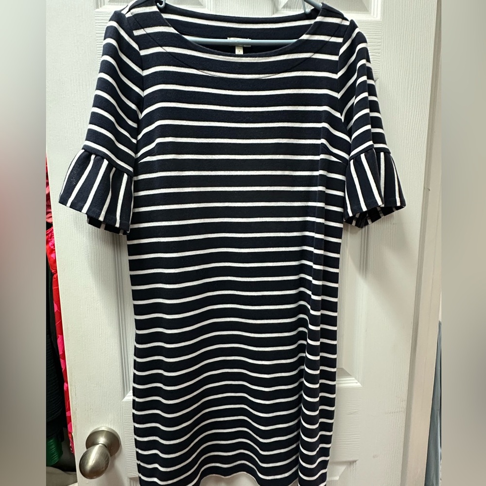 Talbots Navy and White Striped  Dress